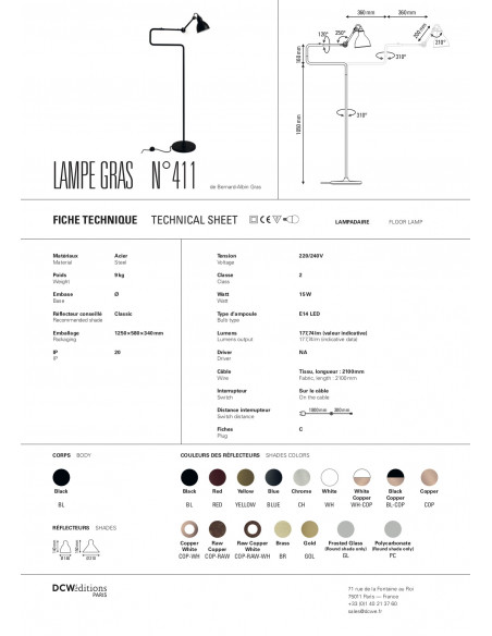 LISEUSE/LAMPADAIRE GRAS 411 - NOIR