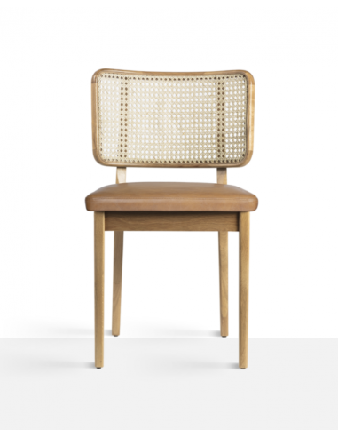 CHAISE CANNAGE - TAPISSERIE CUIR TABAC