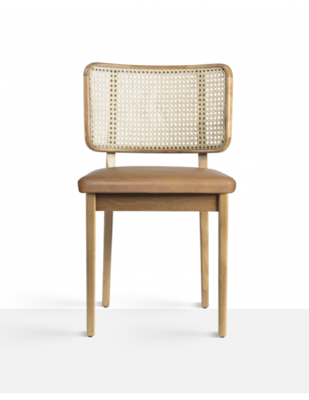 CHAISE CANNAGE - TAPISSERIE CUIR TABAC