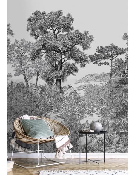 PAPIER PEINT FORÊT DE BRETAGNE GRISAILLE PANORAMIQUE - ISIDORE LE ROY