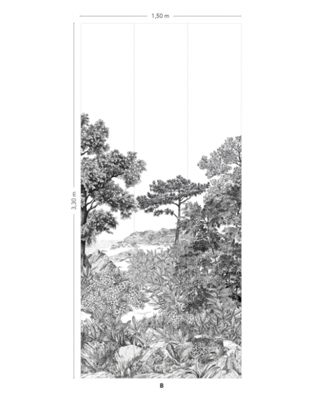 PAPIER PEINT FORÊT DE BRETAGNE GRISAILLE PANORAMIQUE - ISIDORE LE ROY