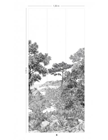 PAPIER PEINT FORÊT DE BRETAGNE GRISAILLE -...