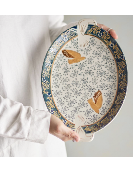 Hezha Plateau de service, Bleu, Grès