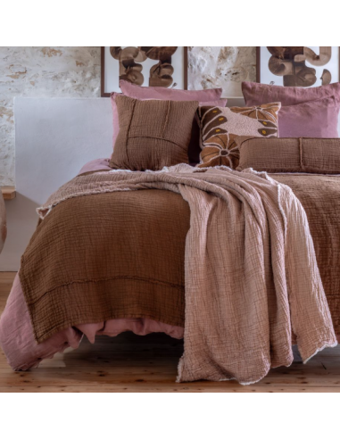 Plaid bicolore en triple gaze de coton -...