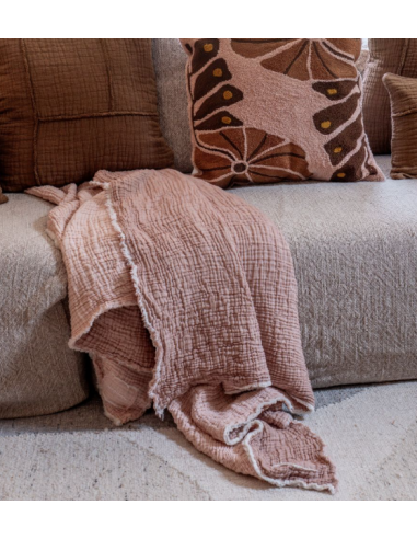 Plaid bicolore en triple gaze de coton -...