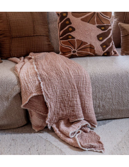 Plaid bicolore en triple gaze de coton - 130x170 cm