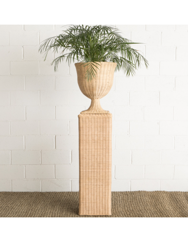 Vase sur pied en rotin