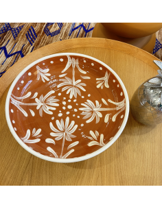 Coupe sur pied décor fleurs blanche terracotta