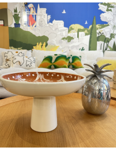 Coupe sur pied décor fleurs blanche terracotta 2