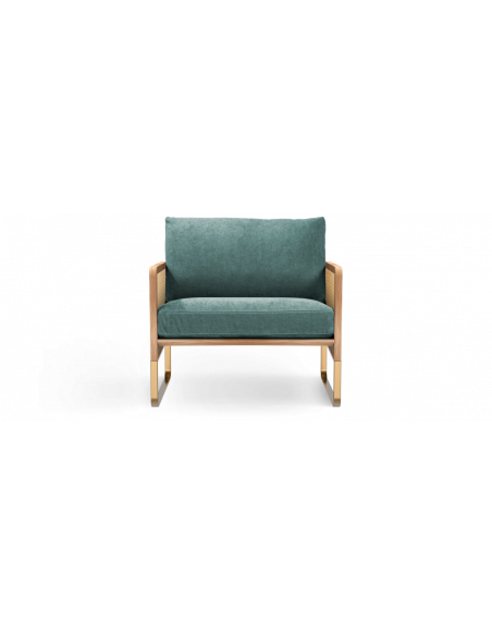 FAUTEUIL CANNAGE CHÊNE CLAIR - COL.BLEU CLAIR CHINÉ