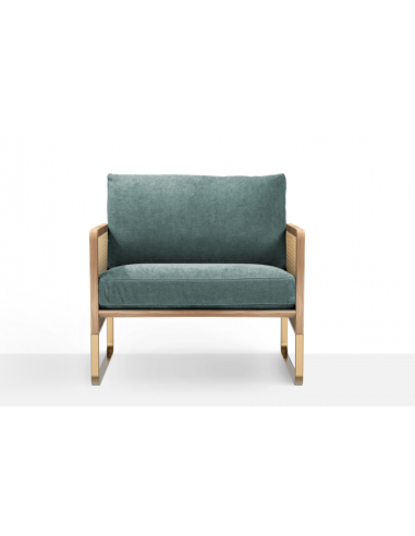 FAUTEUIL CANNAGE CHÊNE CLAIR - COL.BLEU CLAIR CHINÉ