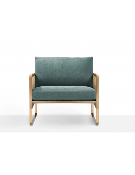 FAUTEUIL CANNAGE CHÊNE CLAIR - COL.BLEU CLAIR CHINÉ